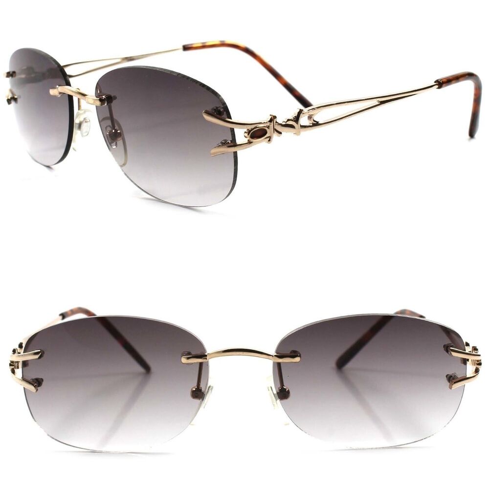 Old Vintage Fashion Womens Tinted Lens Rimless Gold 1.50 Reading Sun Glasses